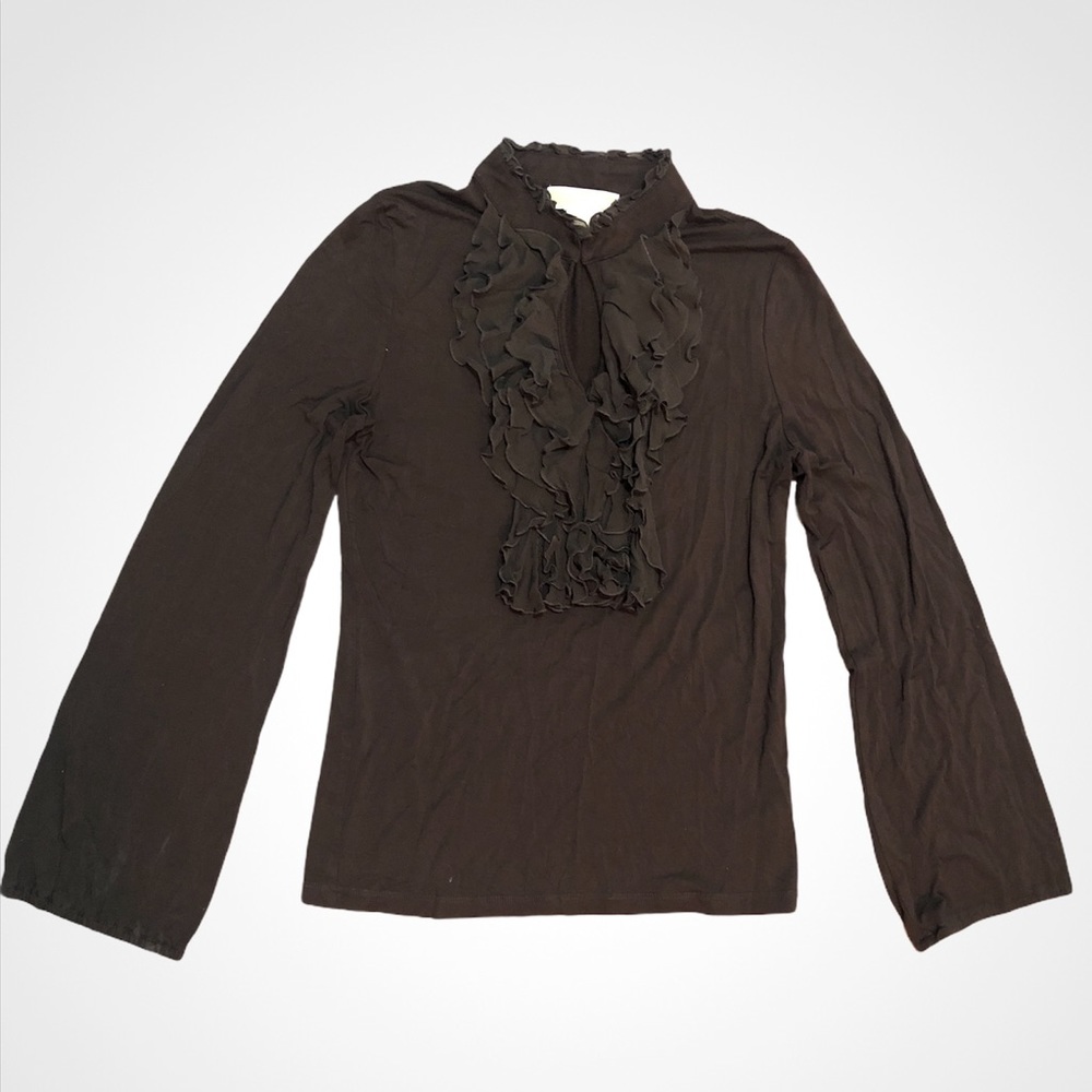 Michael Kors Brown Ruffle Blouse Size Small